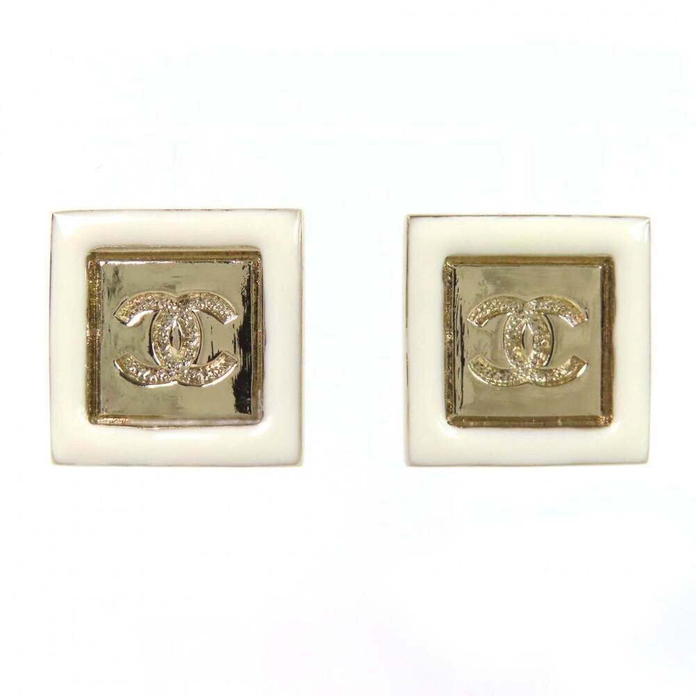 CHANEL White Logo Earrings